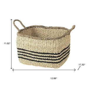 HomeRoots Set of Two Coastal Charm Natural and Black Rattan Baskets for Stylish Home Organization & Decor 392163