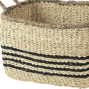 HomeRoots Set of Two Coastal Charm Natural and Black Rattan Baskets for Stylish Home Organization & Decor 392163