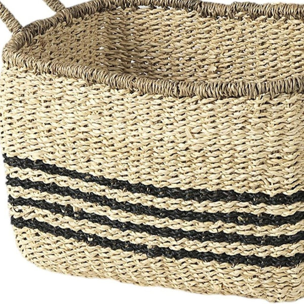 HomeRoots Set of Two Coastal Charm Natural and Black Rattan Baskets for Stylish Home Organization & Decor 392163
