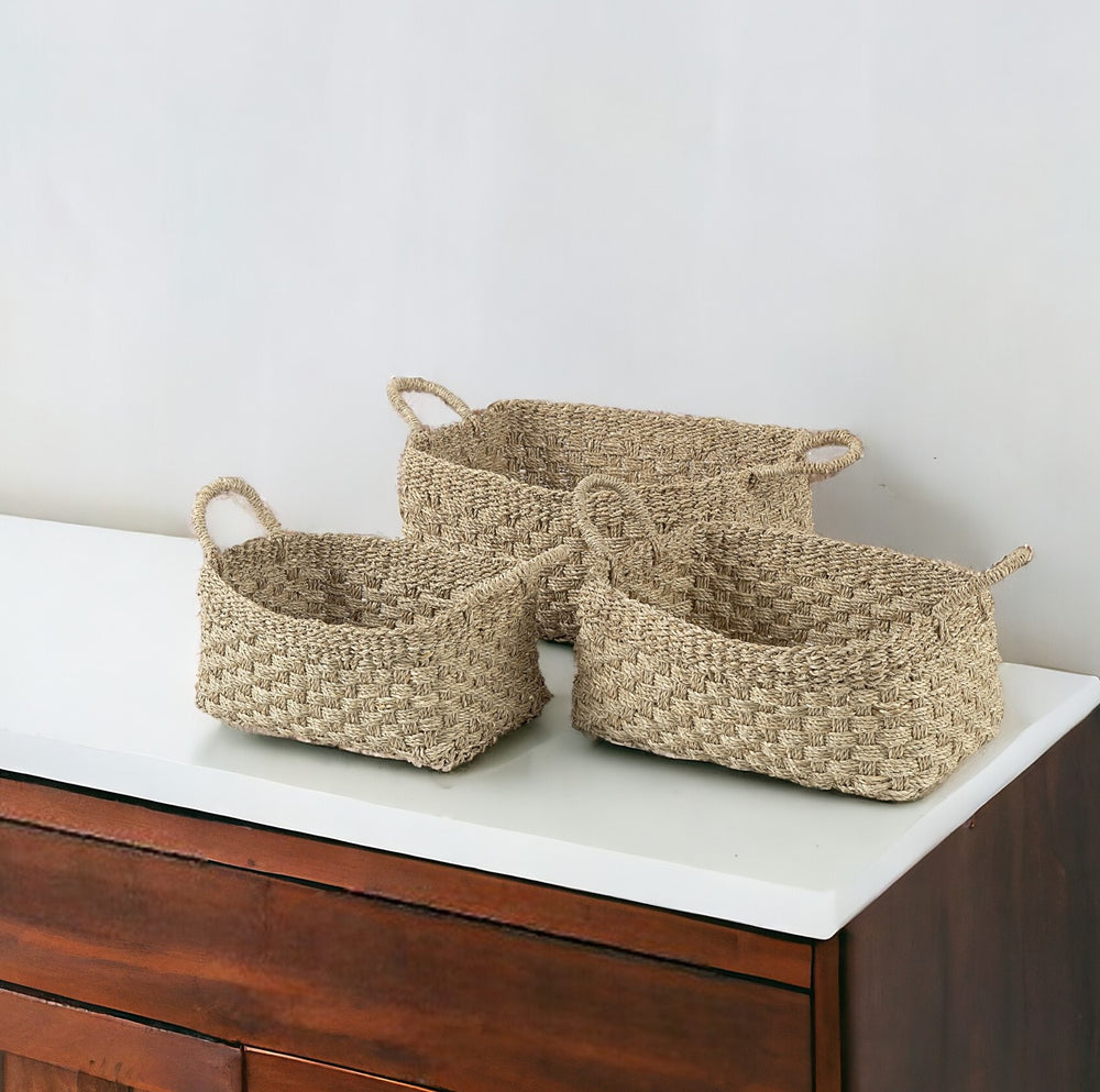 Homeroots Set Of Three 12" Natural Wicker Basket  Wicker 392164