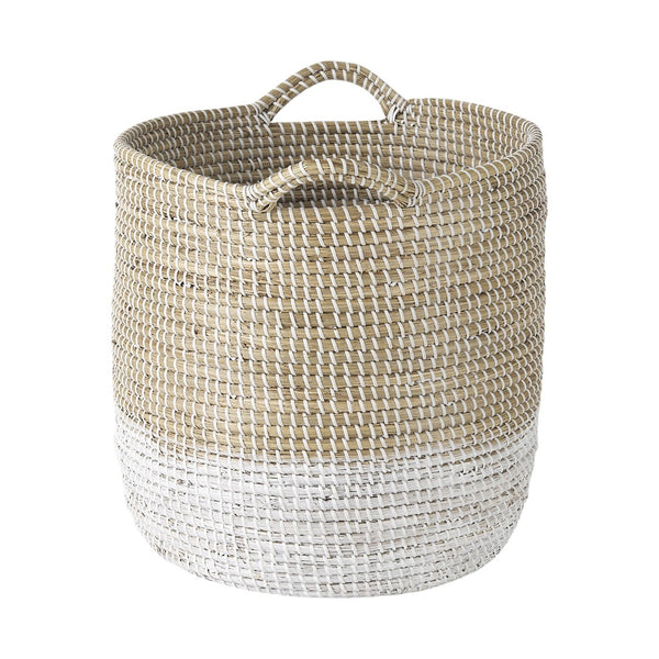 HomeRoots Set of Three Stylish Beige and White Wicker Desk Organizers for a Tidy Coastal Workspace Upgrade 392165