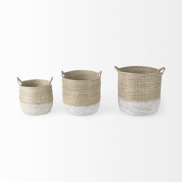 Homeroots Set Of Three Beige And White Storage Baskets  Wicker 392165