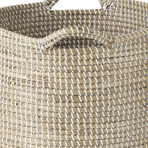 HomeRoots Set of Three Stylish Beige and White Wicker Desk Organizers for a Tidy Coastal Workspace Upgrade 392165