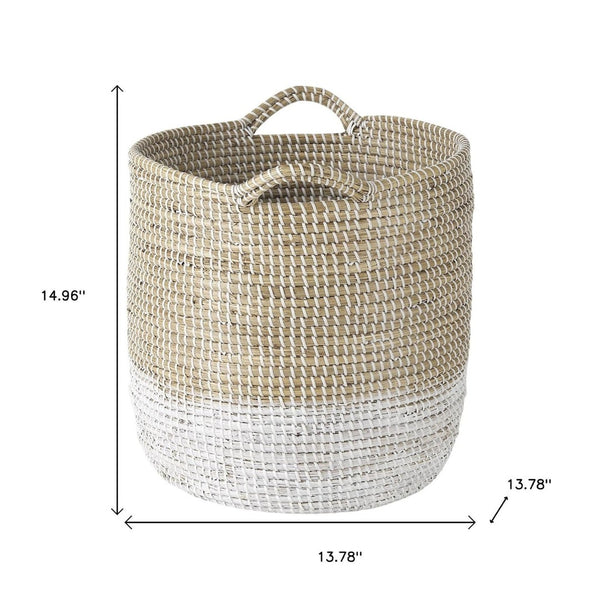 HomeRoots Set of Three Stylish Beige and White Wicker Desk Organizers for a Tidy Coastal Workspace Upgrade 392165