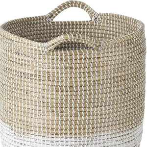 HomeRoots Set of Three Stylish Beige and White Wicker Desk Organizers for a Tidy Coastal Workspace Upgrade 392165