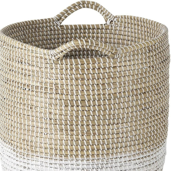 HomeRoots Set of Three Stylish Beige and White Wicker Desk Organizers for a Tidy Coastal Workspace Upgrade 392165