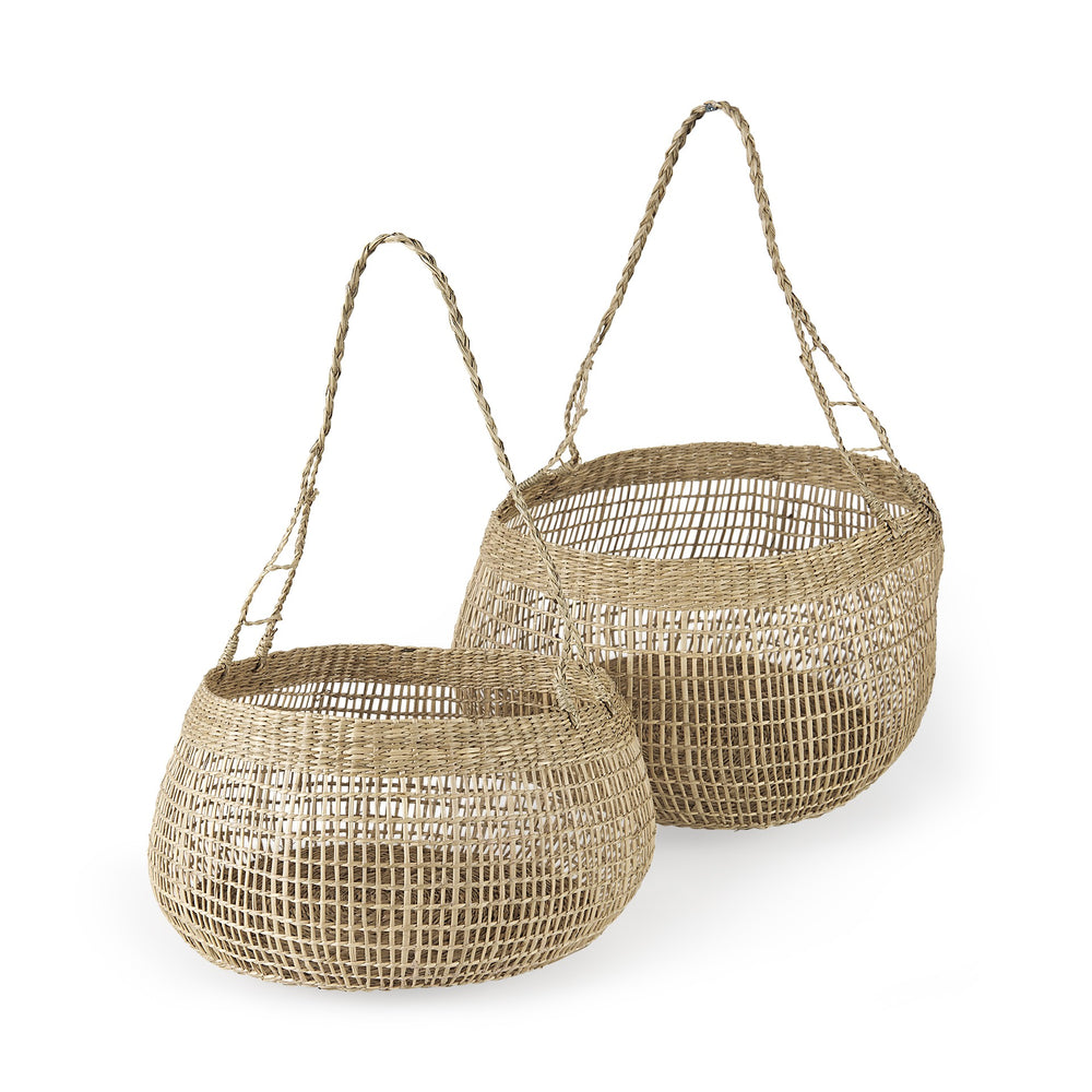 Homeroots Set Of Two Wicker Storage Baskets With Long Handles  Wicker 392167