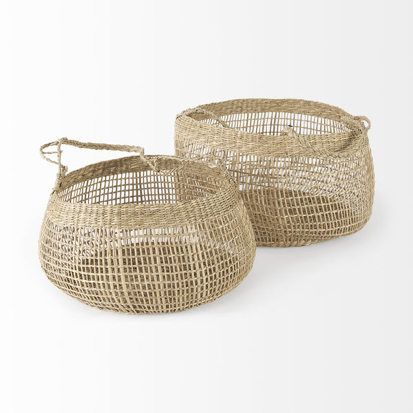Homeroots Set Of Two Wicker Storage Baskets With Long Handles  Wicker 392167