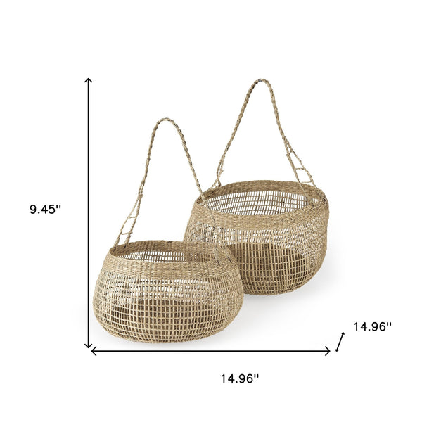 Homeroots Set Of Two Wicker Storage Baskets With Long Handles  Wicker 392167