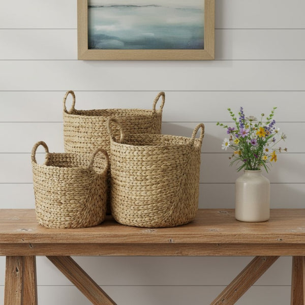 HomeRoots Set of Three Brown Wicker Baskets - Stylish Rustic Storage for Home Organization & Décor Charm 392168