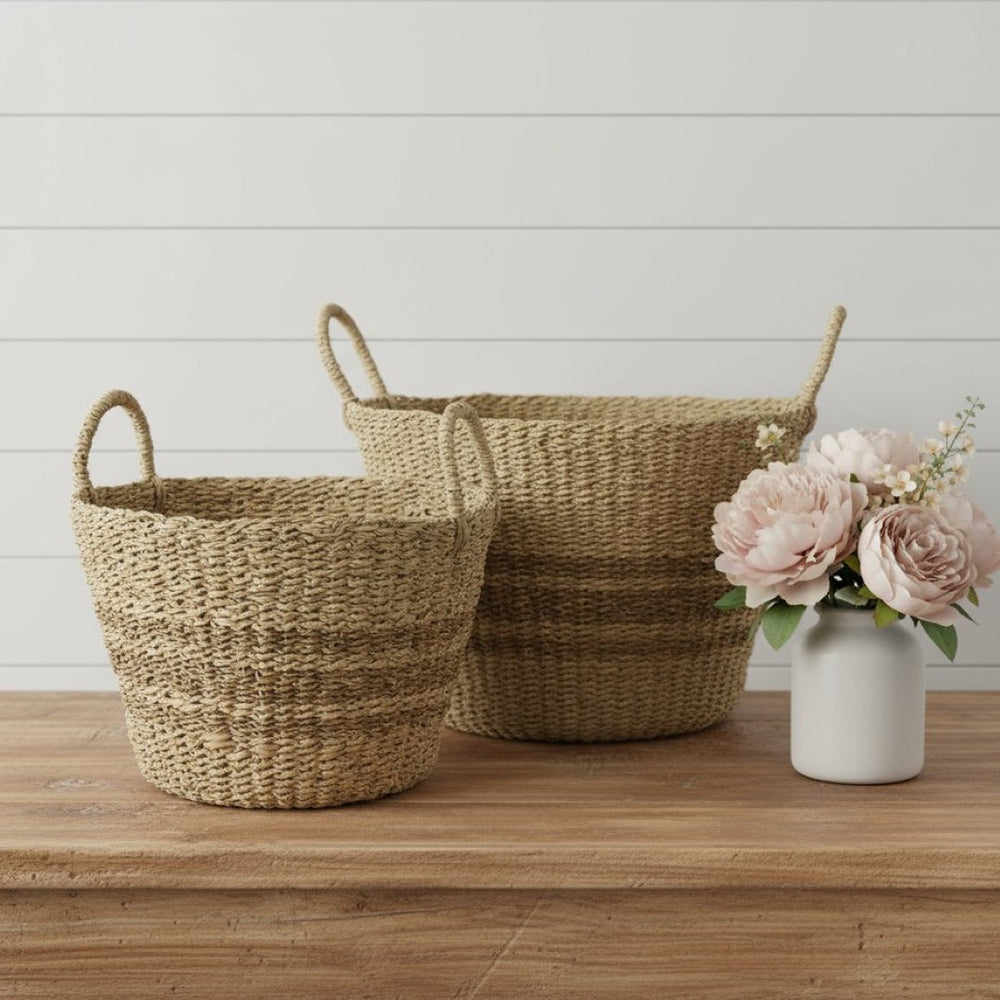 HomeRoots Set of Two Brown Wicker Baskets – Stylish Storage Solution for Home, Versatile & Durable Design 392170