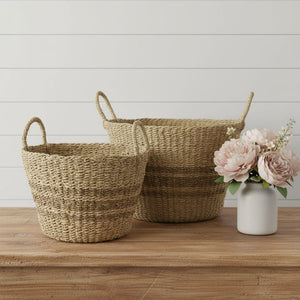 HomeRoots Set of Two Brown Wicker Baskets – Stylish Storage Solution for Home, Versatile & Durable Design 392170