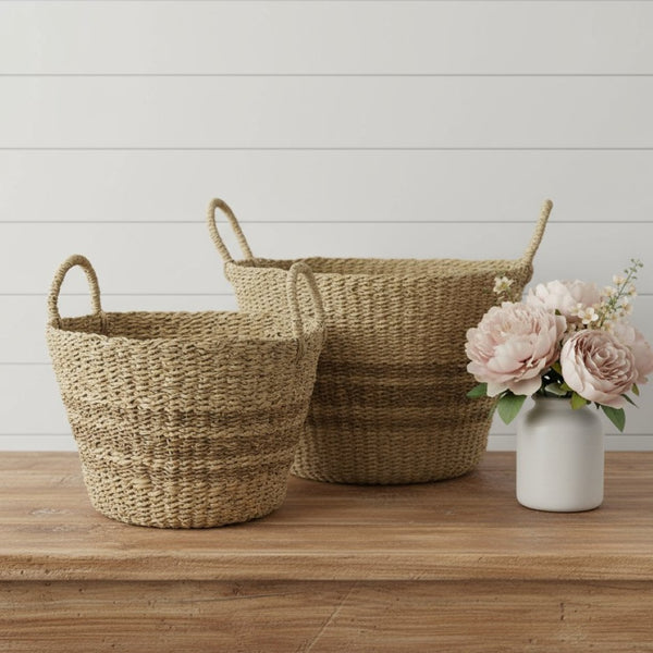 HomeRoots Set of Two Brown Wicker Baskets – Stylish Storage Solution for Home, Versatile & Durable Design 392170