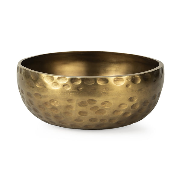 Homeroots 11" Antiqued Brass Hammered Artisan Round Centerpiece Bowl   392171
