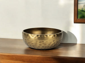 Homeroots 11" Antiqued Brass Hammered Artisan Round Centerpiece Bowl   392171