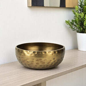 HomeRoots 11" Antiqued Brass Hammered Centerpiece Bowl - Handcrafted Artisanal Decor for Modern Homes 392171