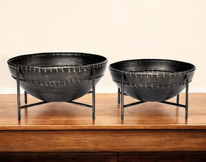 HomeRoots Set of Two Black Metal Decorative Bowls – Modern Sophisticated Accents for Stylish Home Décor 392174