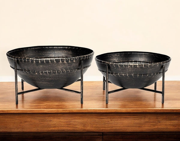HomeRoots Set of Two Black Metal Decorative Bowls – Modern Sophisticated Accents for Stylish Home Décor 392174