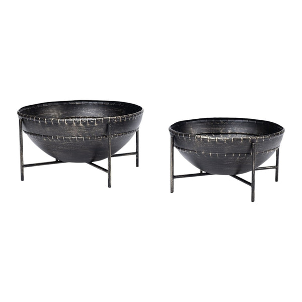 HomeRoots Set of Two Black Metal Decorative Bowls – Modern Sophisticated Accents for Stylish Home Décor 392174
