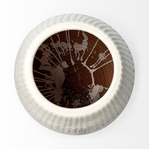 Homeroots Petite White Embossed Stripes Ceramic Vase  Ceramic 392183