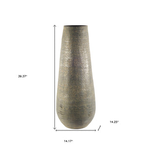 Homeroots 39" Rustic Gray And Gold Textured Ceramic Floor Vase  Ceramic 392186