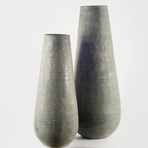 Homeroots 39" Rustic Gray And Gold Textured Ceramic Floor Vase  Ceramic 392186