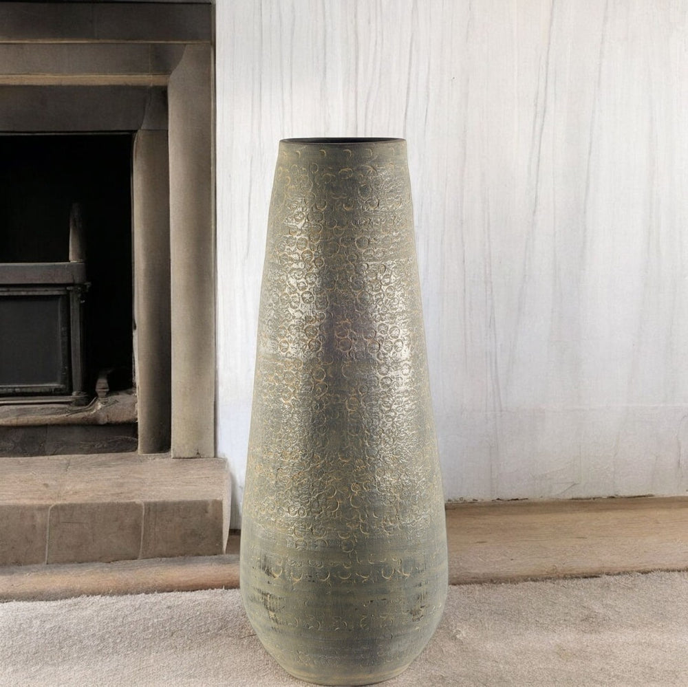HomeRoots 39" Gray Cylinder Ceramic Floor Vase - Elegant Modern Decor for Botanicals & Minimalist Spaces 392186