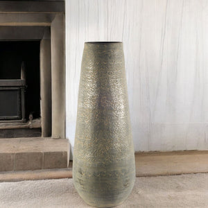 HomeRoots 39" Gray Cylinder Ceramic Floor Vase - Elegant Modern Decor for Botanicals & Minimalist Spaces 392186