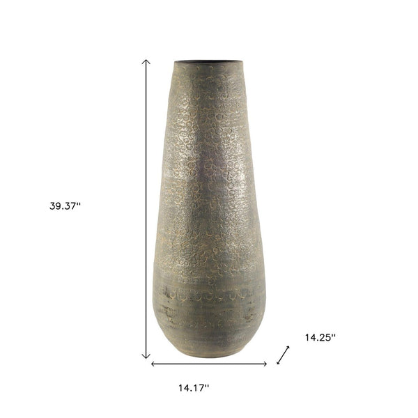 HomeRoots 39" Gray Cylinder Ceramic Floor Vase - Elegant Modern Decor for Botanicals & Minimalist Spaces 392186