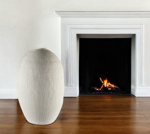 HomeRoots 32" White Cylinder Ceramic Floor Vase - Modern Minimalist Home Accent for Stylish Decor & Arrangements 392189