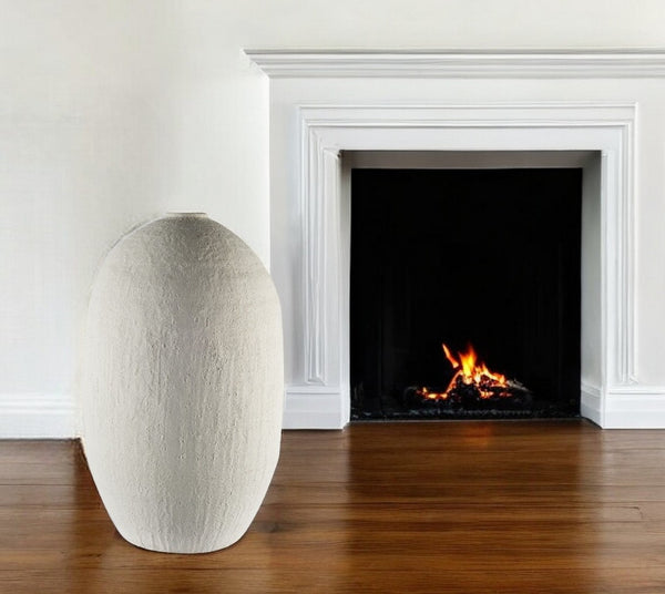 HomeRoots 32" White Cylinder Ceramic Floor Vase - Modern Minimalist Home Accent for Stylish Decor & Arrangements 392189