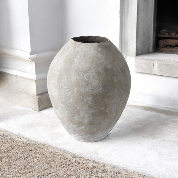 HomeRoots 23" Tan Cylinder Ceramic Floor Vase - Modern Elegance for Floral Displays & Stylish Home Décor 392190