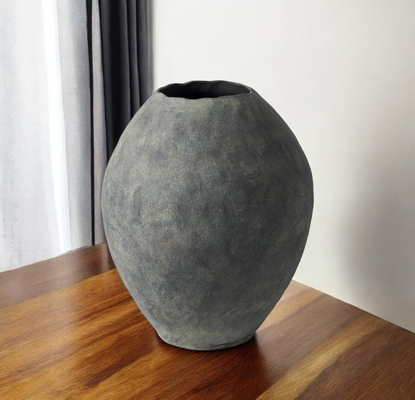 HomeRoots 23" Gray Oval Distressed Ceramic Floor Vase - Rustic Home Decor Accent for Modern and Farmhouse Styles 392192