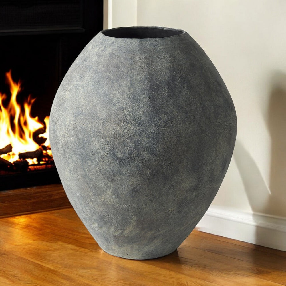 HomeRoots 28" Gray Cylinder Ceramic Floor Vase - Modern Elegant Decor for Fresh Florals & Sculptural Displays 392193