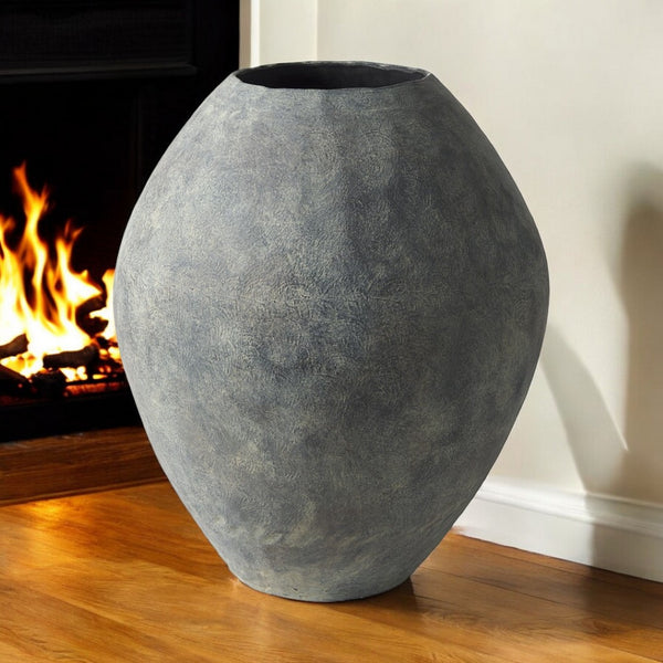 HomeRoots 28" Gray Cylinder Ceramic Floor Vase - Modern Elegant Decor for Fresh Florals & Sculptural Displays 392193