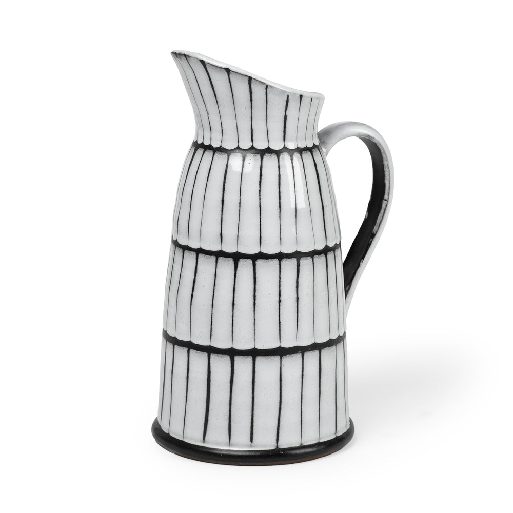 Homeroots 13" White And Black Artisan Glaze Ceramic Pitcher  Ceramic 392198