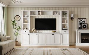 English Elm Minimalist Modular Wall Unit Four Piece Entertainment System Fits Tvs up to 75 Inches White SD000031AAK