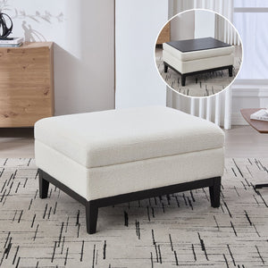 English Elm 33.86"W Upholstered Storage Ottoman - Stylish Ivory Boucle Coffee Table With Reversible Lid & Rubberwood Legs W3118P283465
