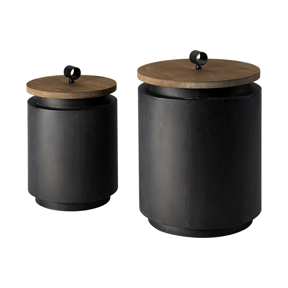 Homeroots Set Of Two Dark Gray Metal Decorative Canister  Metal 392200