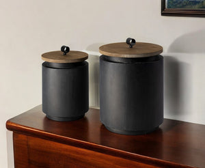 HomeRoots Set of Two Dark Gray Metal Canisters - Modern Decorative Accents for Home Decor & Gift Ideas 392200