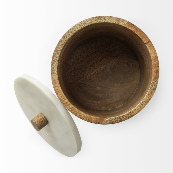 Homeroots Brown Wooden Round Storage Box  Solid Wood 392201