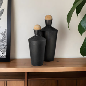 Homeroots Set Of Two Black And Brown Metal Cylindrical Urns  Metal,Wood 392210