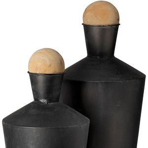Homeroots Set Of Two Black And Brown Metal Cylindrical Urns  Metal,Wood 392210