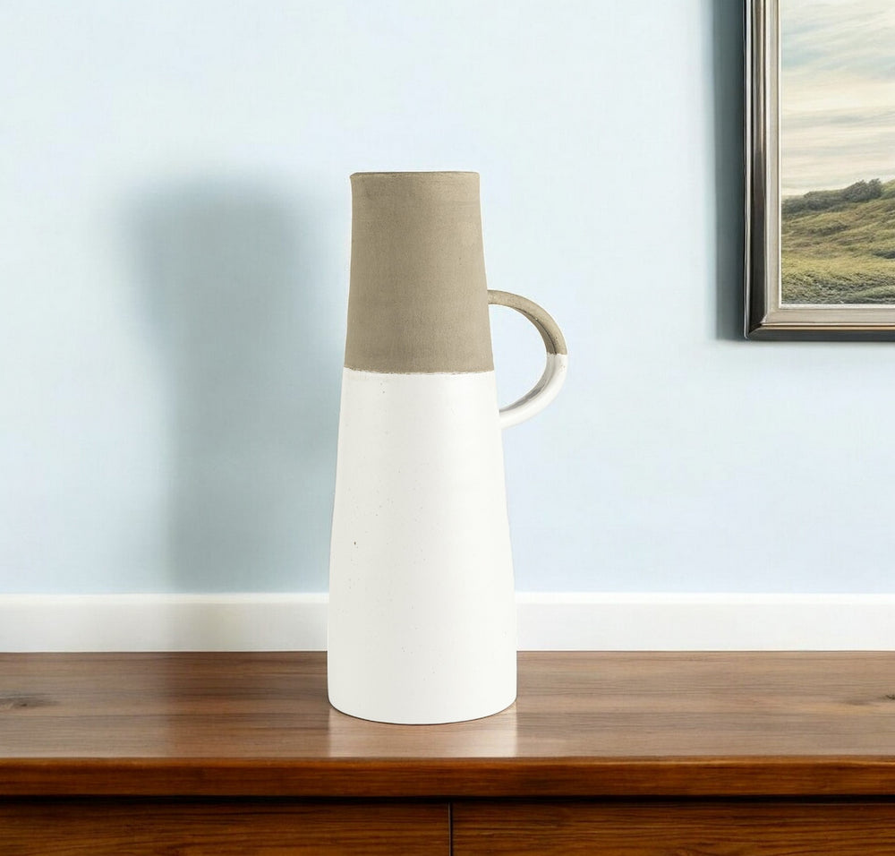 Homeroots 17" White And Natural Ceramic Decorative Jug Tabletop Sculpture  Ceramic 392218