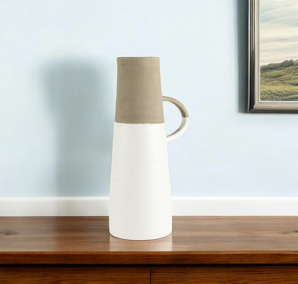 Homeroots 17" White And Natural Ceramic Decorative Jug Tabletop Sculpture  Ceramic 392218