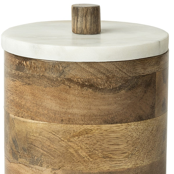 Homeroots Petite Brown Wooden Round Storage Box  Solid Wood 392219