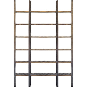 Homeroots 90" Brown Distressed Iron And Solid Wood Six Tier Bookcase   392220