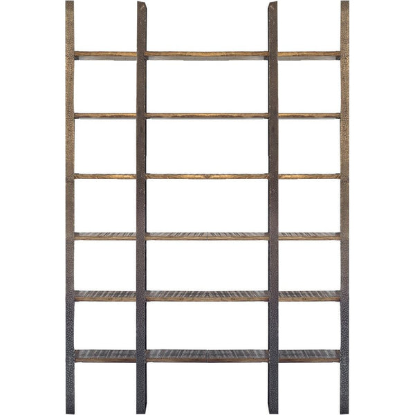 Homeroots 90" Brown Distressed Iron And Solid Wood Six Tier Bookcase   392220