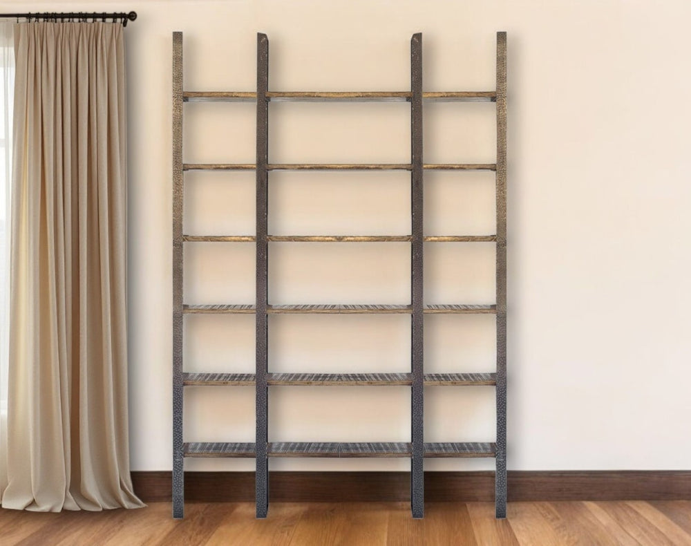 HomeRoots Brown Iron & Solid Mango Wood Six-Tier Bookcase: Stylish Storage for Modern Spaces & Decor 392220