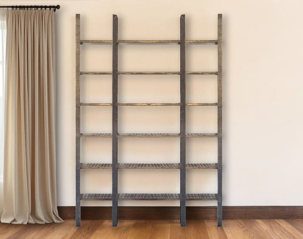 HomeRoots Brown Iron & Solid Mango Wood Six-Tier Bookcase: Stylish Storage for Modern Spaces & Decor 392220
